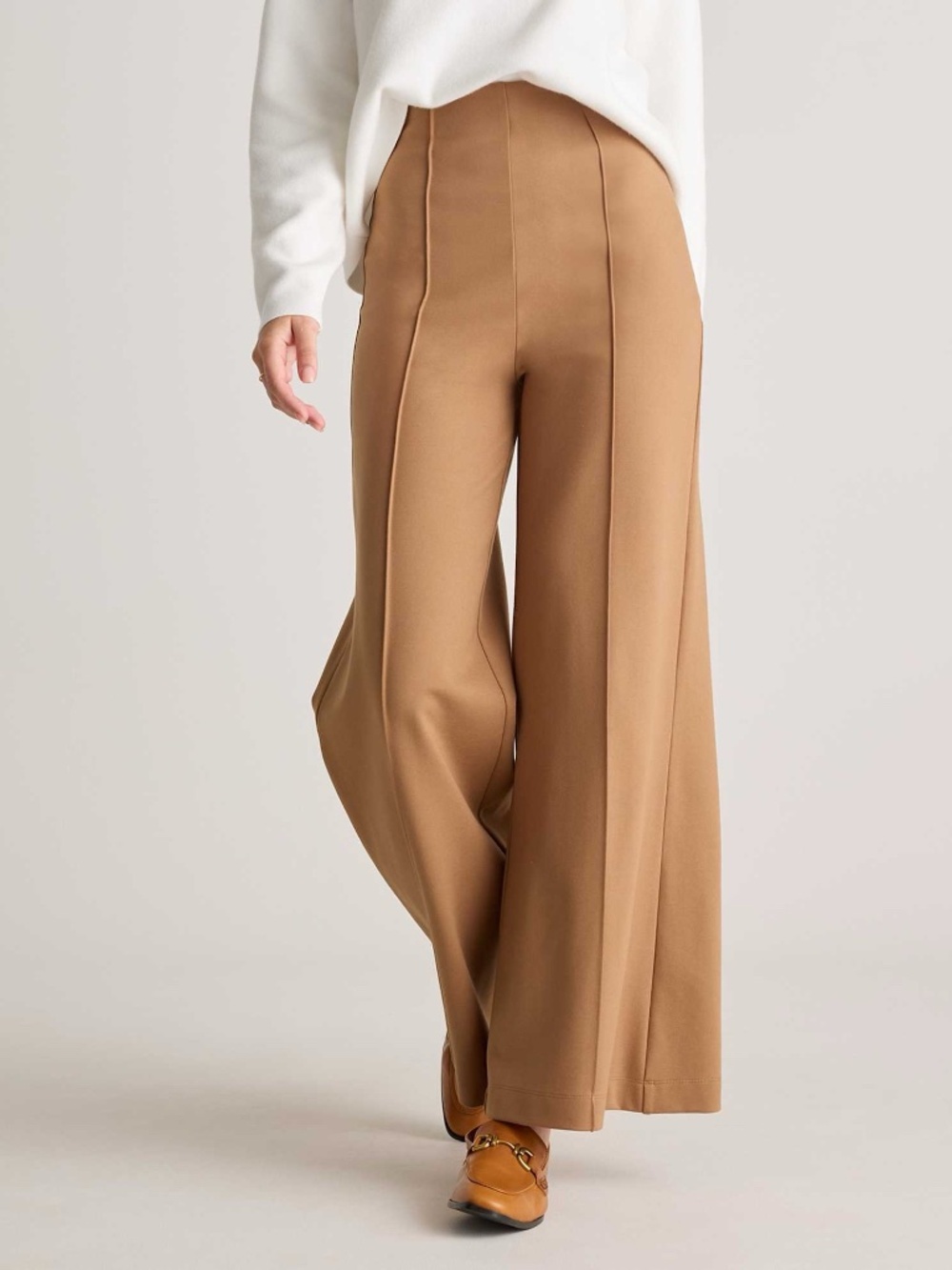 NWT Quince Ultra-Stretch Ponte Super Wide Leg Ankle Pants Brown S - Picture 6 of 6
